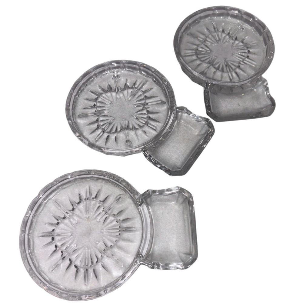 Shannon Clr Pressed Glass‎ Coaster Snack Tray Set of 3 Starburst Pattern Vintage